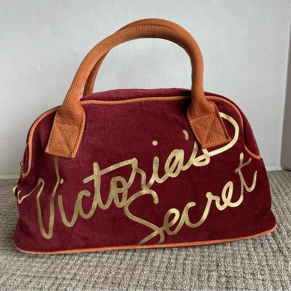 Victoria's Secret Handbags - VICTORIA'S SECRET Bag Handbag Terry Cloth Burgundy Size 13x7x6 Y2K